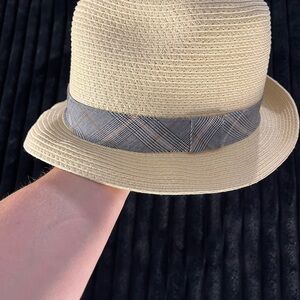 Stylish BIO DOMES Beige Fedora with Plaid Band size S/M